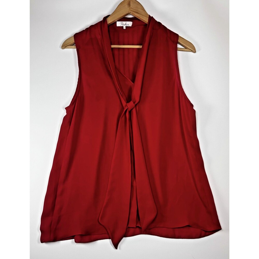 Parker Blouse Womens Large Red Sleeveless Tie Neck Top Lightweight‎ Flowy Chic